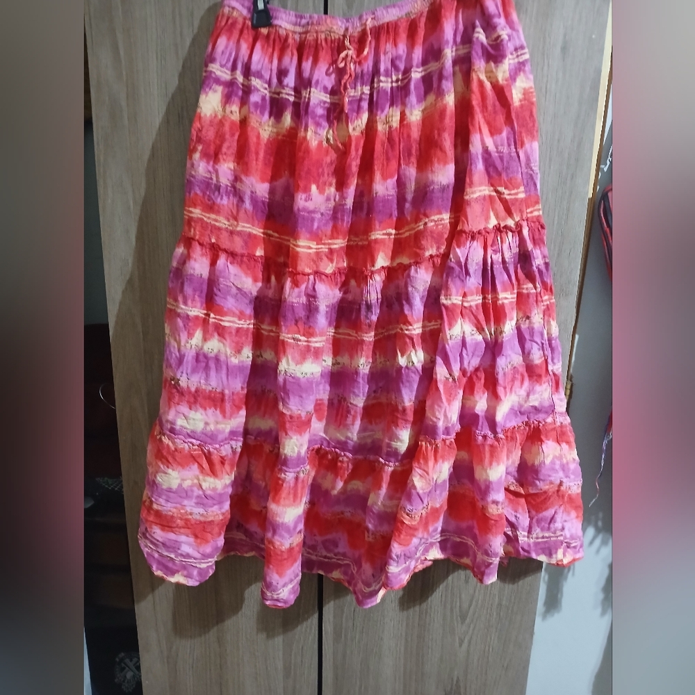 Jane Ashley Pink & Red Tie-Dye Tiered A-Line Skirt